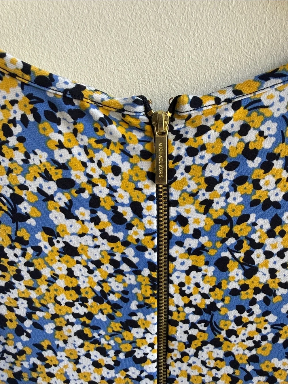 Michael Kors Blue & Mustard Floral Scoop-Neck Mini Dress